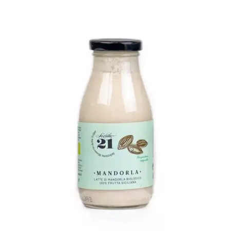 Latte di Mandorla Biologico Siciliano, un prodotto Secolo21 in comodo brick di vetro da 0,25 cl